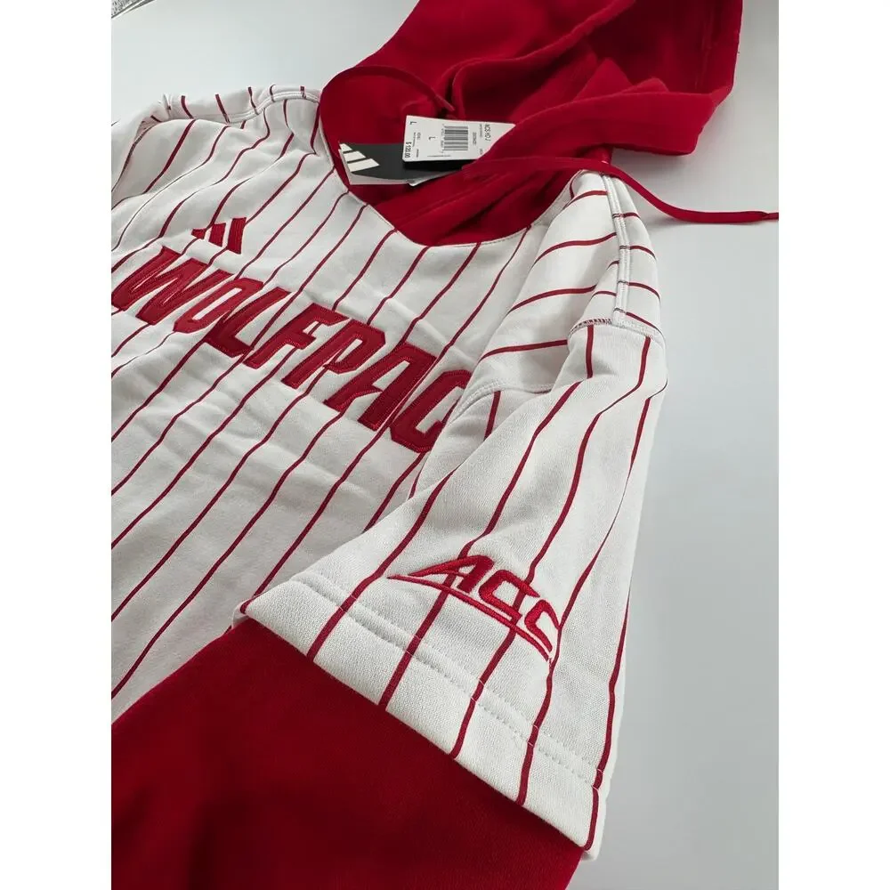 Adidas NC State Wolfpack Hoodie Men's Large White Red Pinstripe NWT